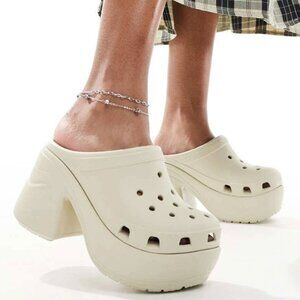 Crocs Siren Heel Clogs in Bone